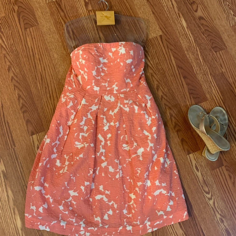 Vintage J Crew Strapless Coral and Cream Dress